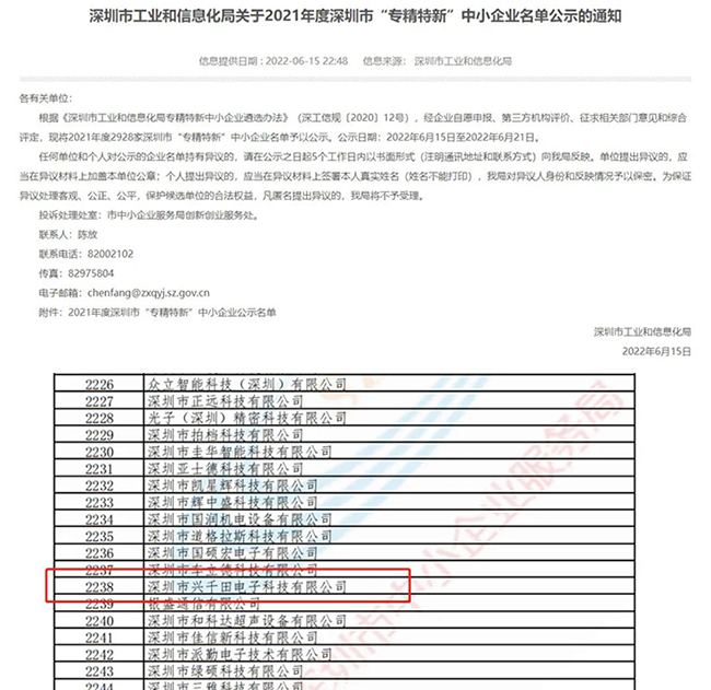 熱烈祝賀興千田集團(tuán)入選深圳市"專精特新”企業(yè) 熱烈祝賀興千田集團(tuán)入選深圳市"專精特新”企業(yè)