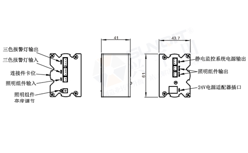 24V電源控制模組(靜電監(jiān)控)尺寸圖 24V電源控制模組(靜電監(jiān)控)尺寸圖